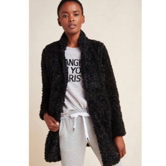 Bishop + Young Anthropologie Faux fur jacket coat‎ size Large Black - Picture 1 of 9